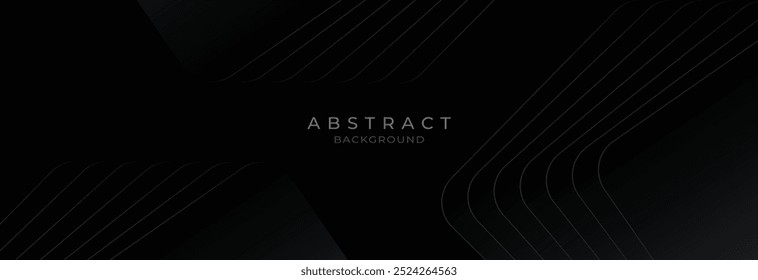 Plano de fundo abstrato escuro com linhas geométricas brilhantes. Padrão moderno de linhas quadradas arredondadas de gradiente preto brilhante. Conceito de tecnologia futurista. Ilustração vetorial