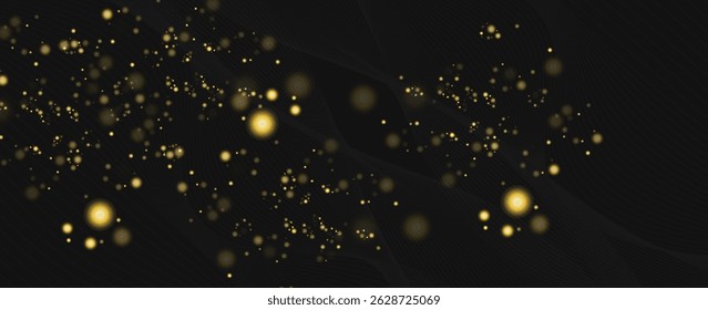 Dark abstract background with glowing golden light particles, ideal for festive, luxury, or night-themed designs.