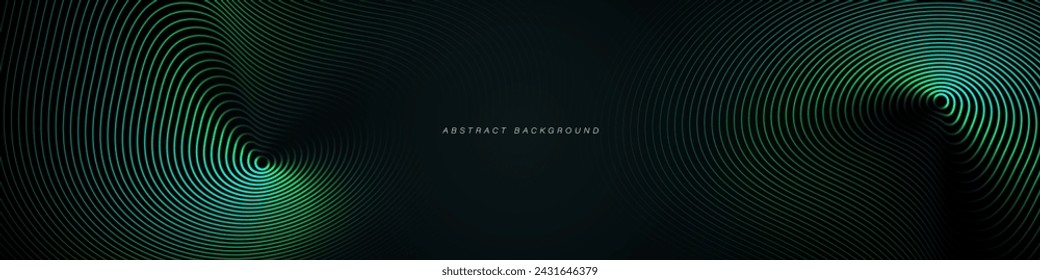 Fondo abstracto oscuro con líneas onduladas verdes brillantes. Líneas de contorno brillantes modernas. Líneas de formas líquidas dinámicas. Forma líquida. Patrón elegante. Concepto de tecnología futurista. Ilustración de vector