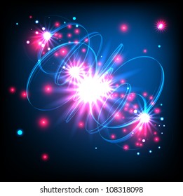 Dark abstract background with glowing lights. Vector