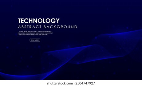Dark abstract background with glowing line wave. Futuristic technology concept.