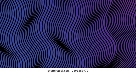 Dark abstract background with glowing lines wave. Shiny moving lines design element. Modern purple blue gradient flowing wave lines. Futuristic technology concept. vector lines wave