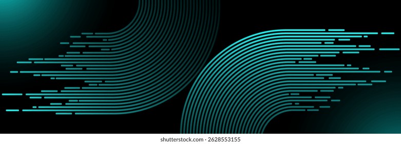Dark abstract background with glowing lines. Speed lines. Motion lines design. Digital technology futuristic concept. Vector illustration