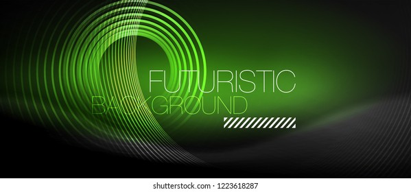 Dark abstract background with glowing neon circles, vector