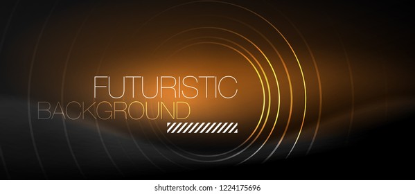 Dark abstract background with glowing neon circles, vector