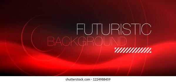 Dark abstract background with glowing neon circles, vector