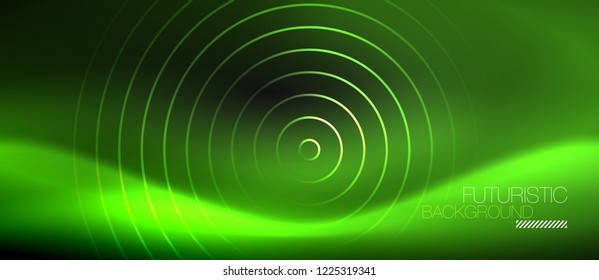 Dunkel abstrakter Hintergrund mit leuchtenden Neonkreisen, Vektorgrafik