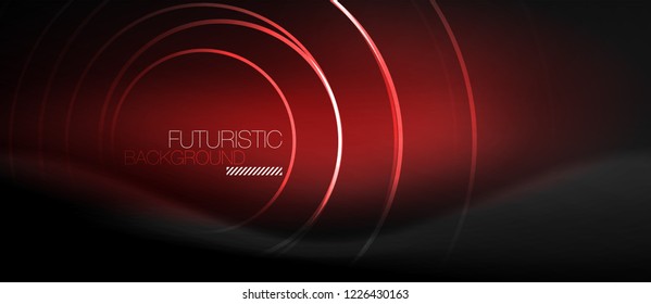 Dark abstract background with glowing neon circles, vector