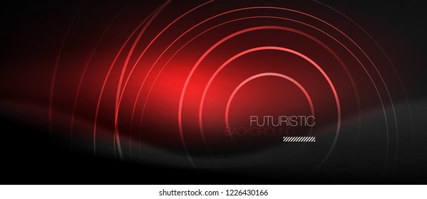 Fondo abstracto oscuro con círculos de neón brillantes, vector