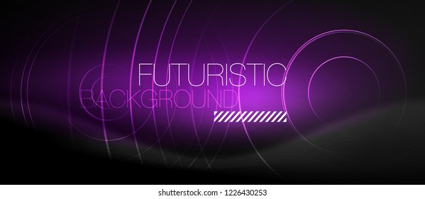 Dark abstract background with glowing neon circles, vector