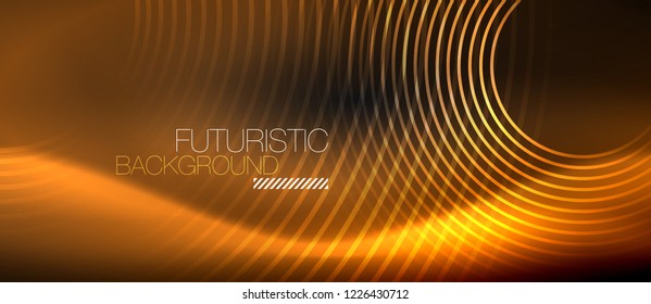 Fondo abstracto oscuro con círculos de neón brillantes, vector