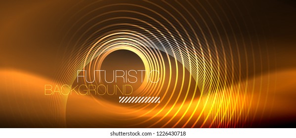 Dark abstract background with glowing neon circles, vector