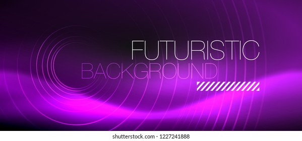 Fondo abstracto oscuro con círculos de neón brillantes, vector