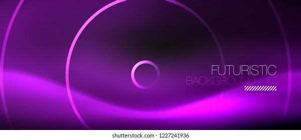 Dark abstract background with glowing neon circles, vector