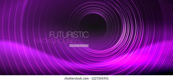 Dark abstract background with glowing neon circles, vector