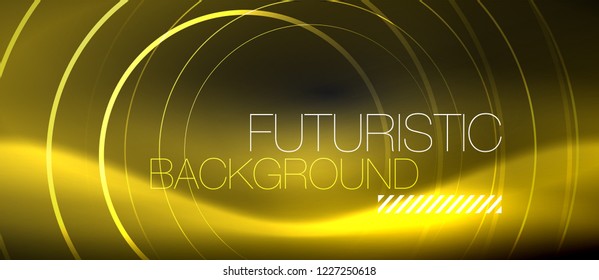 Dark abstract background with glowing neon circles, vector