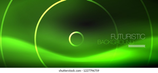 Fondo abstracto oscuro con círculos de neón brillantes, vector