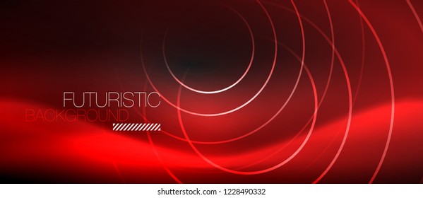 Fondo abstracto oscuro con círculos de neón brillantes, vector