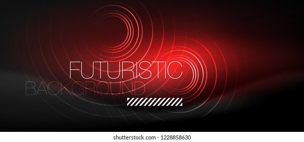 Dark abstract background with glowing neon circles, vector