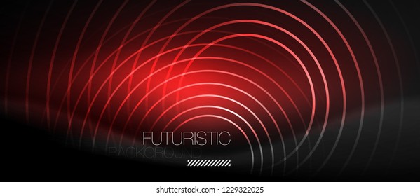 Dark abstract background with glowing neon circles, vector
