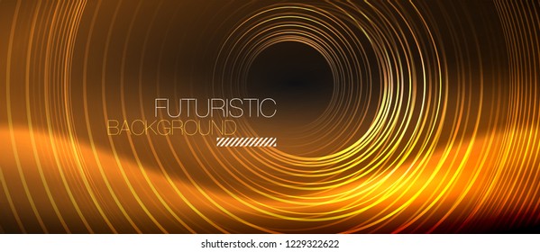 Dark abstract background with glowing neon circles, vector
