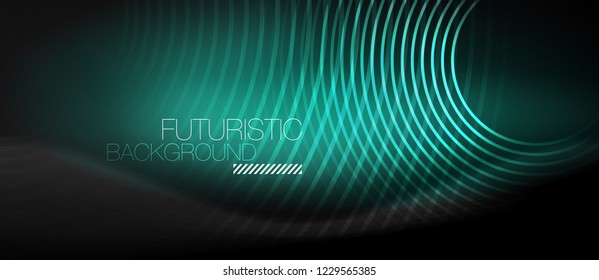 Fondo abstracto oscuro con círculos de neón brillantes, vector
