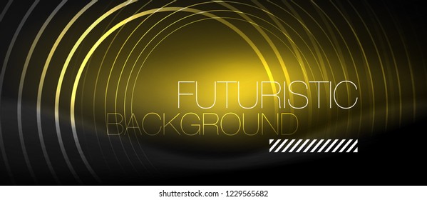 Dark abstract background with glowing neon circles, vector