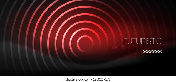 Fundo abstrato escuro com círculos neon brilhantes, vetor