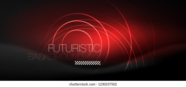 Dark abstract background with glowing neon circles, vector