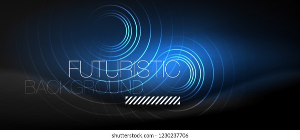 Fondo abstracto oscuro con círculos de neón brillantes, vector