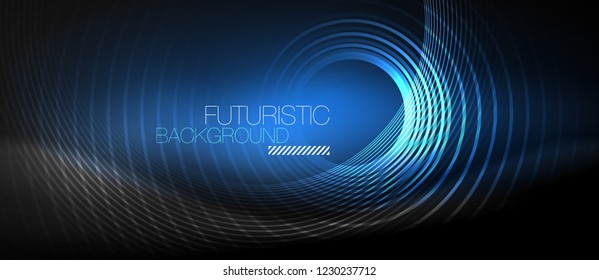 Dark abstract background with glowing neon circles, vector