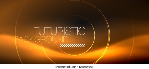 Dark abstract background with glowing neon circles, vector