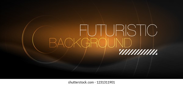 Dark abstract background with glowing neon circles, vector