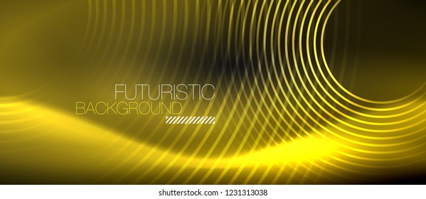 Dark abstract background with glowing neon circles, vector