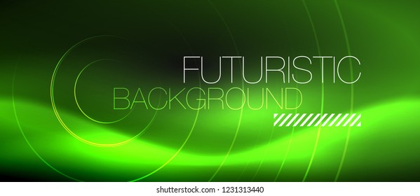 Dark abstract background with glowing neon circles, vector