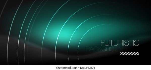 Dark abstract background with glowing neon circles, vector