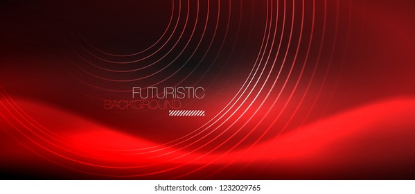 Dark abstract background with glowing neon circles, vector