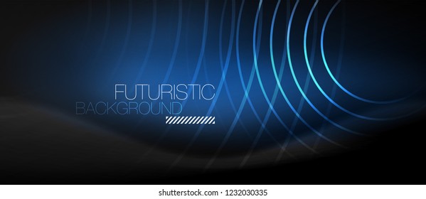 Dark abstract background with glowing neon circles, vector