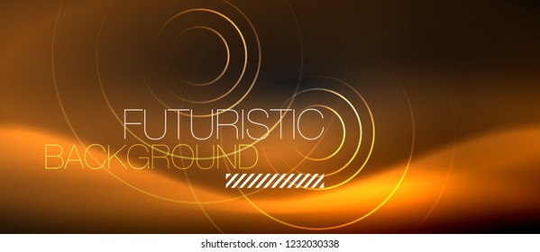 Dark abstract background with glowing neon circles, vector