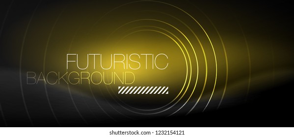 Dark abstract background with glowing neon circles, vector