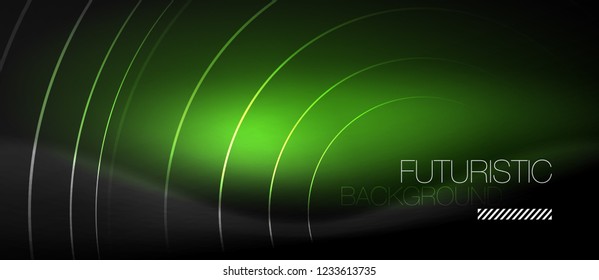 Dark abstract background with glowing neon circles, vector