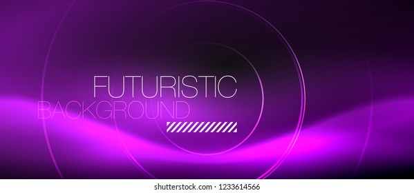Dark abstract background with glowing neon circles, vector