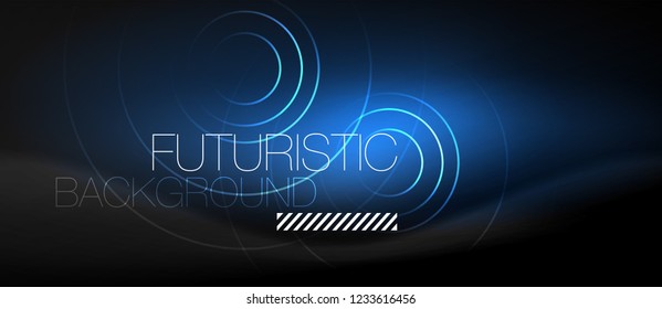 Dark abstract background with glowing neon circles, vector