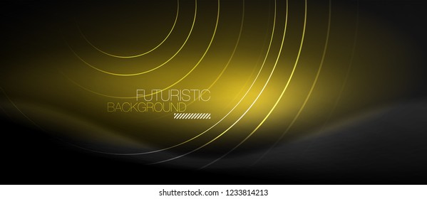 Fondo abstracto oscuro con círculos de neón brillantes, vector