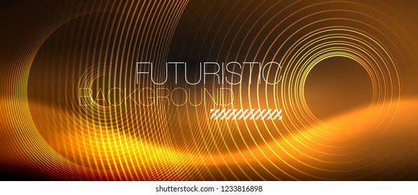 Dark abstract background with glowing neon circles, vector