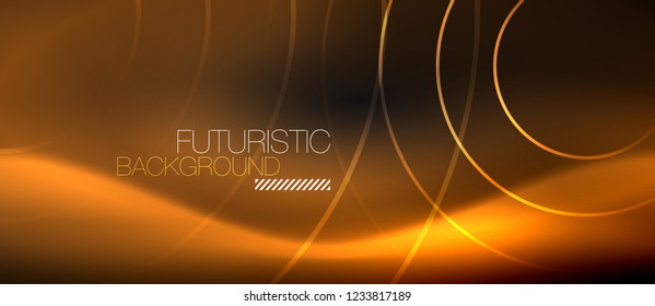 Dark abstract background with glowing neon circles, vector