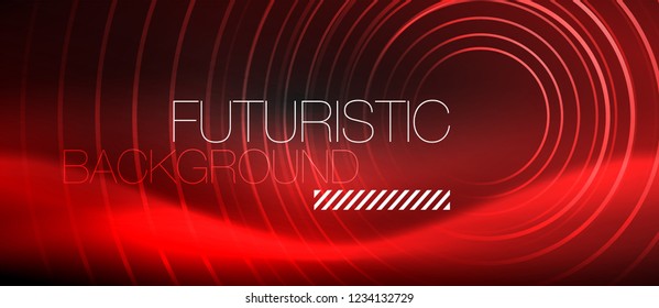 Dark abstract background with glowing neon circles, vector