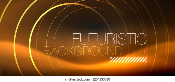 Dark abstract background with glowing neon circles, vector