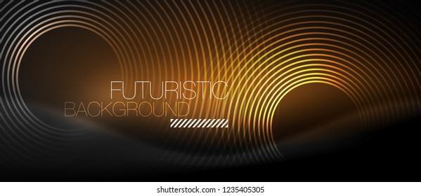 Dark abstract background with glowing neon circles, vector