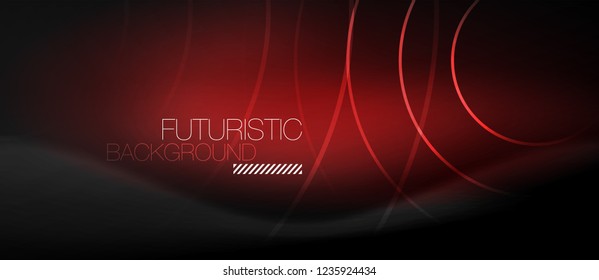 Dark abstract background with glowing neon circles, vector